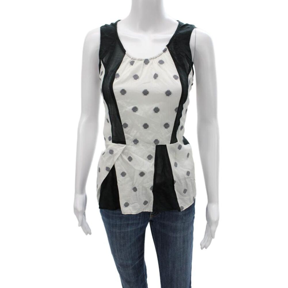 Cotelac Women Black Polka Dot Scoop Neck Cotton Camisole Button Size 2